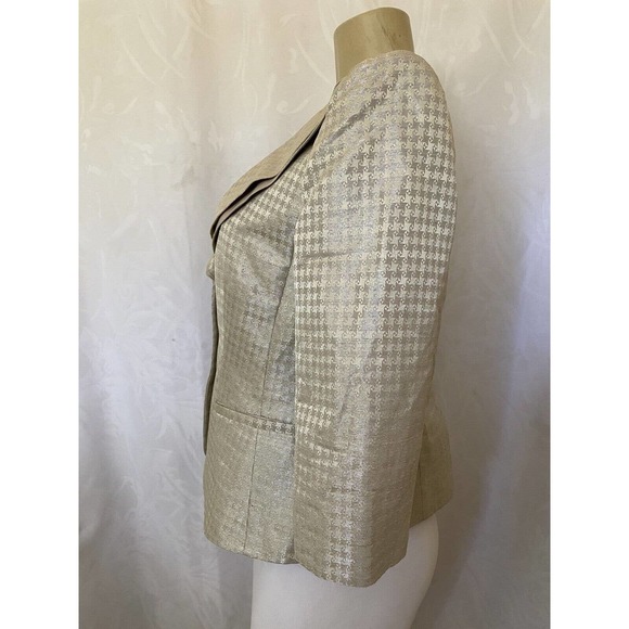 Armani Collezioni Blazer Jacket Ruffle Neck Metallic Beige 3 Button 3/4S… - Picture 3 of 9